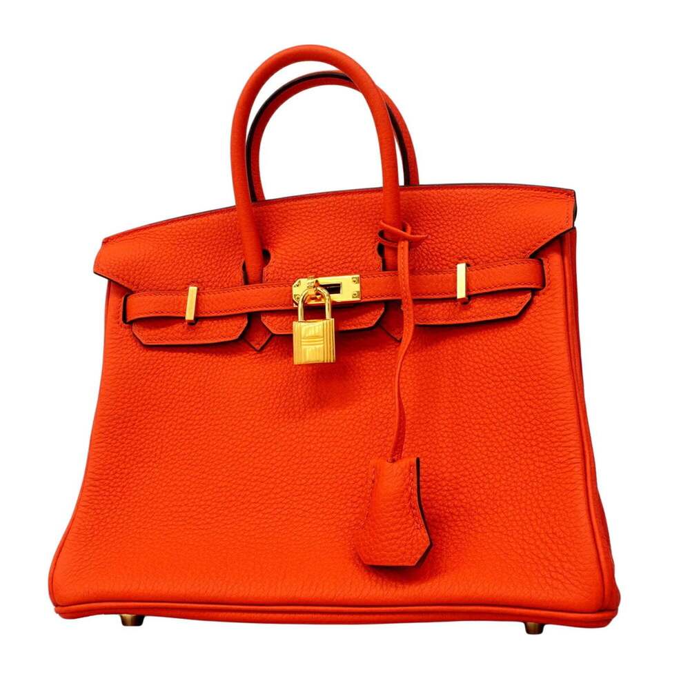 Hermes Birkin 25 handbag, Togo leather, Rouge Tomato, C stamp, women's.